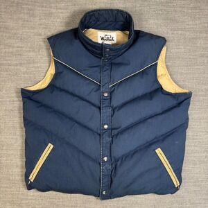 Woolrich Vintage 80s 90s Down Insulated Puffer Vest Navy Tan USA Mens XL Outdoor